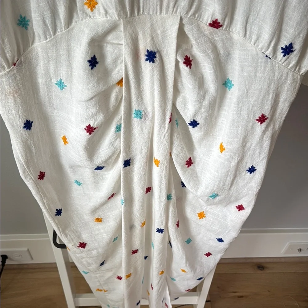 Zara Cotton Dress With Tassels/Pom Pom And Embroidery White Size XL EUC - Picture 5 of 6